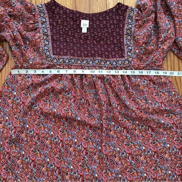 Gap Boho Burgundy paisley top long sleeve crew neck Relaxed Fit blouse - Picture 10 of 16